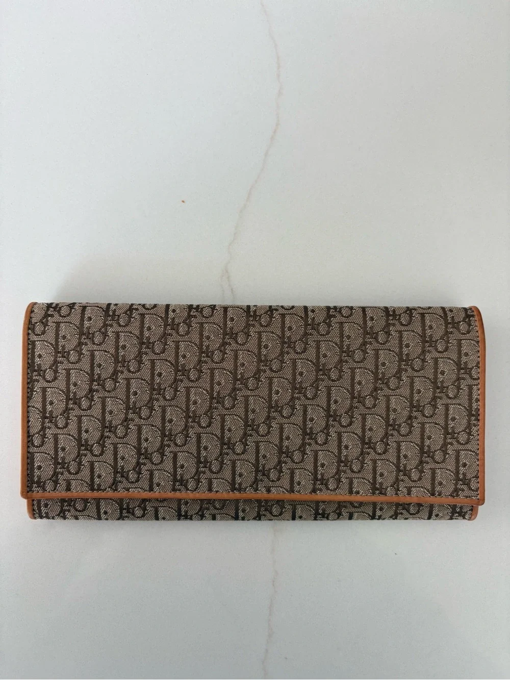Dior Brown Monogram Continental Wallet with Tan Trim